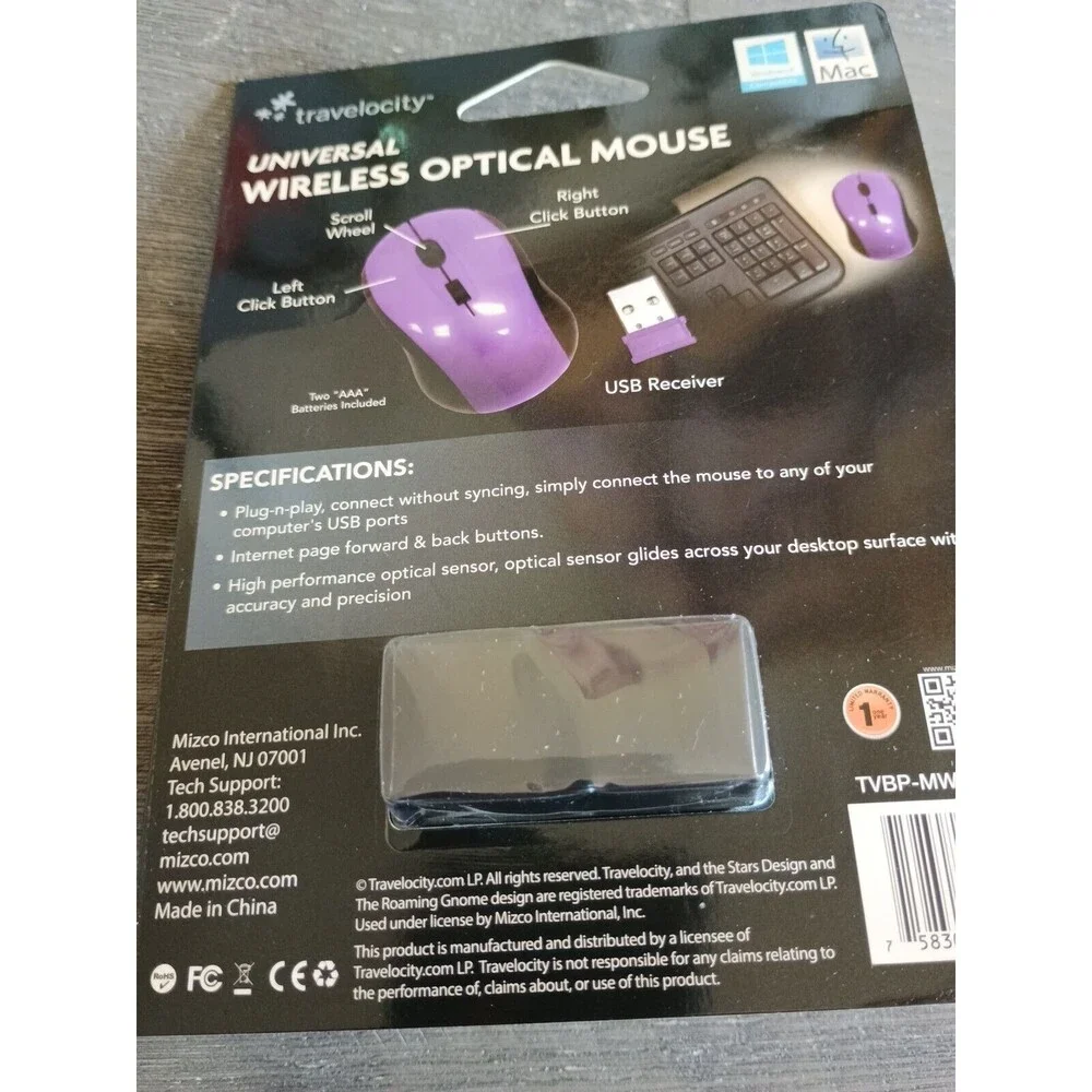 Travelocity Platinum Series Universal Optical Mouse Purple New